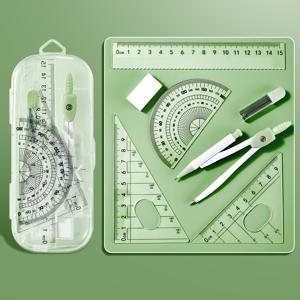 TEMU 스테인리스 스틸 메탈 나침반 + 15cm 소프트 자 세트, 기하학 도형 그리기 도구 세트 (프로트랙터, 삼각자, 지우개, 0.7mm 리필 포함), 선명한 눈금 및 낙하 방지 수학 도구, 교실 학습 및 시험 응시에 적합