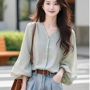 TEMU 여성용 캐주얼 패션 V넥 반팔 셔츠, 루즈핏 봄 여름 다용도