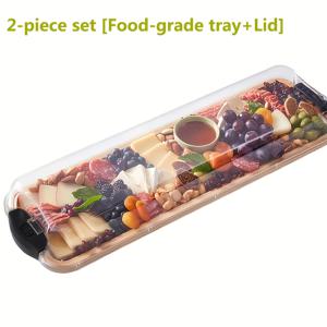 TEMU 2개입 식품 등급 나무 파티 접시 세트 (접시 1개 + 덮개 1개), 투명 잠금 가능 뚜껑, 고품질 세척 가능한 천연 나무, 휴일, 크리스마스, 부활절, 결혼식, 새해, 어버이날, 아버지의 날, 졸업식에 적합