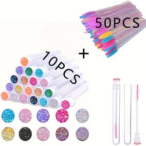 TEMU 재사용 가능한 방진 튜브 케이스에 담긴 스파클링 속눈썹 브러시 & 마스카라 족집게 60개 팩 - 팁이 있는 멀티 컬러 글리터 메이크업 도구, 모든 라이트 타입 속눈썹 연장용, 스풀리, 크리스마스, 밸런타인데이