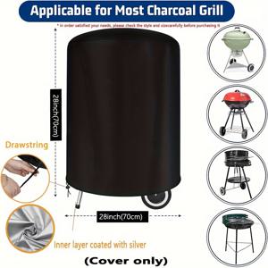 TEMU 튼튼한 210D 원형 바베큐 그릴 커버, 찢김 방지 및 UV 보호 기능으로 설계되었으며, 28인치 회색 및 검정색 스킴으로 야외 그릴을 보호합니다.