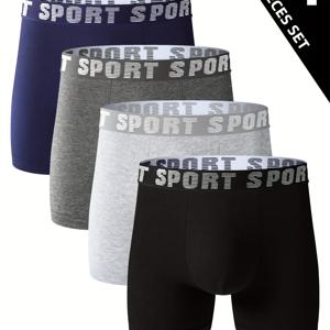 TEMU 남성용 드로즈 4매 세트, 피트니스 및 스포츠용으로 디자인되었으며, 간편한 레터링 허리 밴드와 스타일리시한 미드 라이즈 컷이 특징입니다.