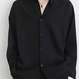 TEMU 남성용 단색 긴팔 셔츠, 봄/가을용, 레귤러 핏 정장 비즈니스 통근 작업복, 활용도 높은 기품 있는 셔츠