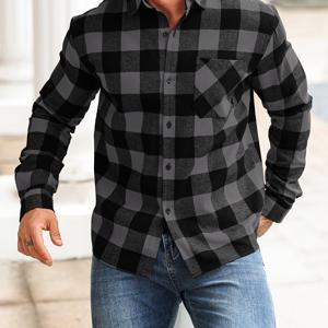 TEMU 남성용 긴팔 포켓 버튼업 체크 셔츠, 클래식 스타일, 캐주얼 웨어로 활용도 높은 제품