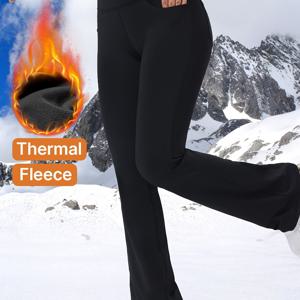 TEMU 겨울 여성용 하이웨이스트 힙업, 복부 제어 스포츠 롱 팬츠, 핏되는 플레어 디자인, 피트니스 및 요가 훈련에 적합. 이 고탄력의 약간 플레어형, 기모 안감 요가 바지는 가을 및 겨울에 완벽합니다.