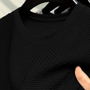 TEMU 1개 남성용 아이스 실크 섬유 크루넥 티셔츠 - 통기성 흡습 운동복, 루즈핏 반팔, 체육관 및 캐주얼 착용용 가벼운 비투명 원단