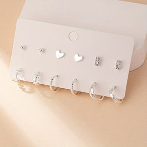TEMU 6쌍 세트 패셔너블 클래식 이지 스타일 여성용 하트 모양 디자인 스몰 후프 | 스테인리스 스틸 귀걸이, 실버 도금, 및 해변 파티에 적합