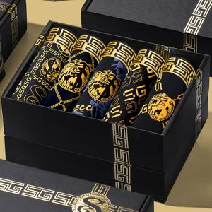 TEMU 여름용 아이스 실키 섬유 초박형 편안한 통기성 부드러운 실키 스트레치, 블랙 골든 나이트 체인 디자인, 남성용 박서 브리프, 선물용 5개 세트