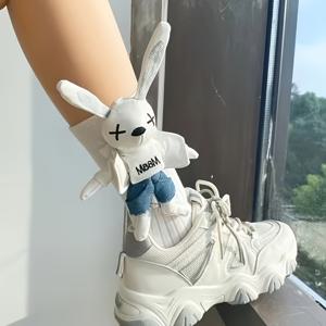 TEMU 3D 인형 귀여운 토끼 아카데미 스타일 한국식 트렌디 쿨 미디엄 길이 블랙 앤 화이트 스포츠 양말