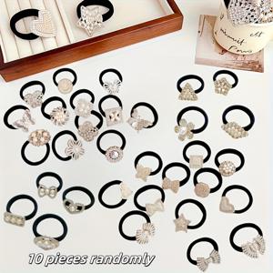 TEMU 여성을 위한 고품질 라인스톤 헤어 타이 10개 세트, 우아하고 스타일리시한 포니테일 홀더