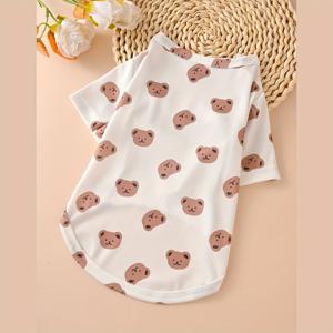 TEMU 반려견 및 고양이용 투레그 의류, 봄/가을 스타일, 곰돌이 프린트 반팔 조끼, 얇은 티셔츠, 테디, 비숑, 포메라니안 및 강아지용 귀여운 옷