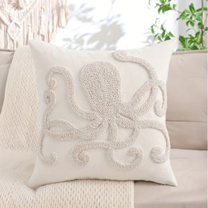 TEMU 1개 여름 장식 쿠션 커버 - 부드러운 문어 & 게 자수, 조개 껍데기 디자인, 지퍼 잠금, 폴리에스터 원단, 손세탁만 가능
