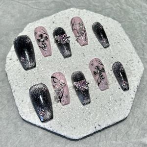 TEMU 10개입 아기 빛나는 핑크 둘러싸인 사랑 불꽃 고양이 눈 광선 치료 네일 재사용 가능 및 제거 가능한 네일 용품 (젤리 스티커 5매 + 스틱 1개 + 네일 파일 1개, 주의: 접착제 없음)