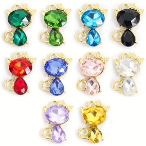 TEMU 반짝이는 라인스톤 고양이 펜던트 10개 세트. 패션 목걸이, 팔찌, 귀걸이, 키체인 및 가방 장식에 완벽합니다. 매끄럽고 귀여운 리본 묶은 아기 고양이 디자인의 알로이 참은 일상복 및 파티에 이상적입니다.