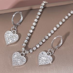 TEMU 3피스 여성 주얼리 세트, 반짝이는 목걸이 1개 + 귀걸이 1쌍 + 팔찌 1개, 우아한 감성, 발렌타인데이 결혼 기념 생일 선물 추모품