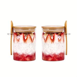 TEMU 6/4/2개 오트밀 유리컵 세트, 뚜껑과 스푼 포함, 아침 오트밀, 샐러드 볼, 원형 밀폐 보관 유리 용기, 오트밀, 샐러드, 요거트, 커피 원두, 향신료, 말토스, 차, 밀가루, 견과류 보관 정리함으로 완벽