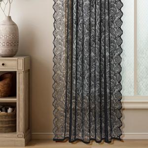 TEMU 2개 세트 우아한 블랙 레이스 봉황 꼬리 커튼, 반투명 웨이브 디자인과 꽃무늬, 쉬운 걸기용 로드 포켓, 침실, 거실, 서재 및 사무실 장식에 완벽, 반투명 원단