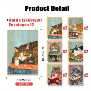TEMU 봉투가 포함된 고양이 인사말 카드 24개 세트. 생일, 휴일, 결혼식 등 다양한 행사에 적합하며 친구와 가족에게 감사 또는 위로를 전달하는 데 완벽합니다.