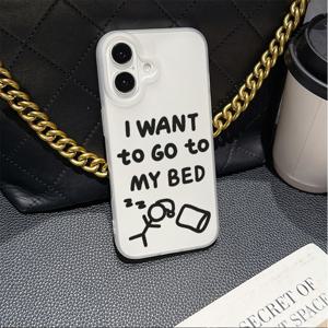 TEMU 휴대폰 케이스: 투명 아이폰 케이스 - 검은색 글씨와 잠자는 스틱 피규어 디자인, 유머러스한 스타일로 편안한 분위기, 아이폰 11, 12, 13, 14, 15, 16, Plus, Pro, Pro Max, 16e 등 호환 - 완벽한 휴가 선물