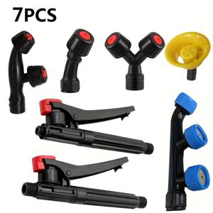 TEMU 7개 세트 (높은 평점) 검정색 플라스틱 스프레이 트리거 핸들 및 정원 스프레이 노즐 키트 - 정원 가꾸기 및 농업용 물주기 효율 향상, 수동 물주기 보조, 물주기 정원 도구 추가 세트