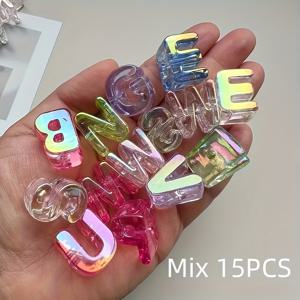 TEMU 15개 아크릴 투명 26자 알파벳 비즈 업그레이드 크리에이티브 네임 펜던트 세트, DIY 팔찌·목걸이·키체인·펫 목줄 만들기 키트