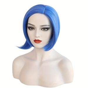 TEMU 아노골 헤어캡+블루 바디페인팅+안경+슬픔 가발 세트 (4개) - 블루 밥 가발, 슬픔 코스튬용 여성용 합성가발, 애니메이션 코스프레, 할로윈 파티 의상