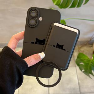 TEMU 폰 케이스: 3종 세트 조합 패셔너블 크리에이티브 올인원 충격 방지 블랙 캣 패턴 폰 케이스 & 패션 가죽 멀티펑셔널 마그네틱 카드 홀더 지갑 & 1개 부착 가능한 마그네틱 서클, 아이폰 16 15 14 13 12 11 XS XR 7 8 PLUS KQ1용