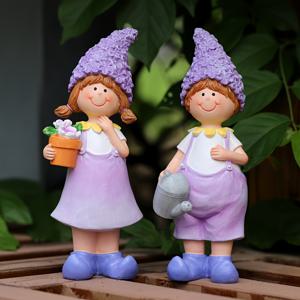 TEMU 라벤더 스타일 레진 정원 조각상 세트 2개 (소년과 소녀 피규어 포함), 정원 장식, 야외 장식, 홈 데코에 완벽. 연한 보라색 디자인으로 따뜻하고 아늑한 분위기. 전원 불필요, 시각적으로 매력적, 내구성 강함, 정전기 방지