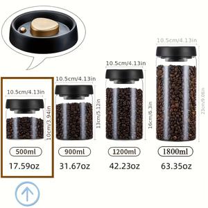 TEMU 고밀폐 특징인 커피 원두 보관 용기. 압착식 진공 밀폐 뚜껑이 특징이며, 붕규산 유리 재질로 제작되어 분쇄 커피, 차, 원두, 향신료 보관에 적합합니다.