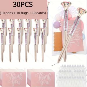 TEMU 30개 세트, 글리터 펜 10개, 화이트 메쉬 백 10개, 핑크 카드 10장 포함, 신부 들러리 스파클링 펜, 웨딩 선물 펜, 신부 선물 펜 펜 세트