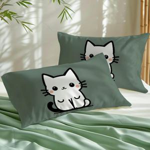 TEMU 2개 세트 귀여운 고양이 패턴 오리지널 디자인 (14) 플리스 베개커버, 침대용 베개 커버 (속지 없음), 양면 프린팅 침실용