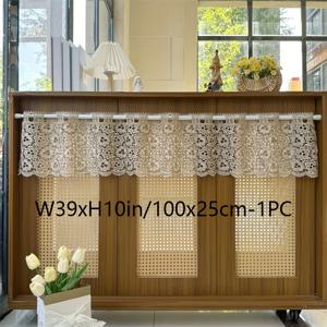 TEMU 빈티지 농가 스타일 장식에 완벽한, 하 레이스 자수 플로럴 디자인의 우아한 유럽 스타일 쉬어 튤 커튼 1개. 탑 로드 포켓이 있는 짧은 스타일로 고품질의 단열 효과를 제공하며, 안감이 없고 세탁이 가능합니다.