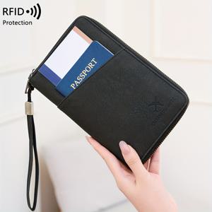 TEMU RFID 차단 기능이 있는 멀티 기능 여권 홀더 - 대용량 멀티 컴파트먼트 수직 카드 홀더, 동전 지갑 및 ID 카드 관리자, 내구성 있는 블랙 여행 지갑, 여권, 현금 및 카드에 적합, 지갑 홀더, 디자인