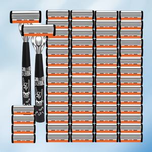 TEMU 남성용 안전 면도기, 미끄럼 방지 핸들 2개 및 72/90개 고품질 6날 교체용 카트리지가 특징이며 남성 면도 및 여성 제모에 적합한 페이셜 케어용 그루밍 도구