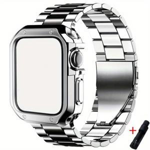 TEMU 2개/세트 스테인리스 스틸 시계 밴드 & TPU 보호 케이스, 애플워치 46mm 44mm/40mm 42mm/38mm 45mm 41mm 호환, 내구성 강한 세련된 교체용 밴드 iWatch Series 10 9 6 4 3 SE 7 8 액세서리