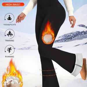 TEMU 여성 가을/겨울 플리스 안감 플레어 팬츠, 따뜻한 캐주얼 바지, 하이웨이스트 바디 쉐이핑 플레어 레깅스 (다리 슬림화 및 신축성 제공), 하이웨이스트 베이스 레이어 팬츠, 데일리 겨울 캐주얼 웨어, 플리스 플레어 팬츠