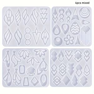 TEMU 4개입 - 구멍이 있는 레진 귀걸이 몰드 – 에폭시 레진 주얼리 제작을 위한 실리콘 몰드, 귀걸이, 목걸이 및 펜던트에 적합