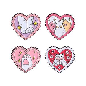 TEMU 4개 세트 - 귀여운 고양이 캐릭터, 하트형 브로치핀 (에나멜/금속), 독특한 액세서리: 옷·가방·모자용. 친구와 가족을 위한 선물. Kawaii 애호가 및 애니메이션팬들에 딱!