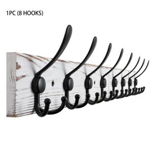 TEMU 벽걸이형 원목 옷걸이, 원목판 화이트 행거, 코트 및 후드티용 블랙 트리플 후크 5개 또는 8개 포함