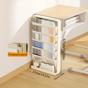 TEMU 라이프 데클레레이션 4단/6단 수직 책장 정리대, 홈오피스용, 공간절약형 플라스틱 선반, 조립 불필요, 컴팩트 베이지 북케이스, 책, 파일 및 사무용품 수납, 소형 공간, 기숙사, 아파트에 적합