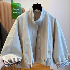 TEMU 유럽 스타일 스탠드업 칼라 재킷 코트 여성용 2025 가을 루즈 영국 스타일 기질 숏 트렌치 코트 탑