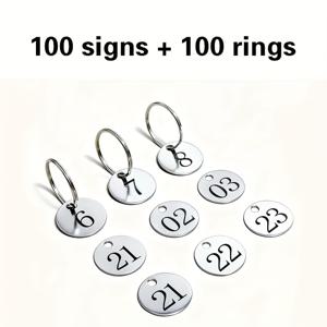 TEMU 1-100 레이저 각인 숫자 태그, 24mm, 쉬운 전시를 위한 걸이 구멍 포함. 창고 물품 표시, 열쇠 분류, 창고 관리에 이상적. 실용적인 도구!