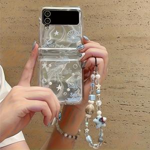 TEMU 휴대폰 케이스 - 3D 해파리 디자인의 투명 휴대폰 케이스, 삼성 갤럭시 Z 플립 다양한 모델에 적합, 비즈 팔찌 체인 포함