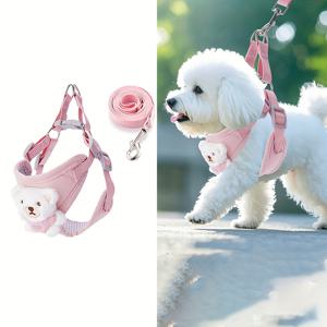 TEMU 소프트 코듀로이 강아지 목줄 세트, 금속 내구성 퀵릴리스 버클 고양이 하네스, 소형~중형 강아지 또는 고양이용 통기성 조끼, 사이즈 조절 가능, 배터리 불필요