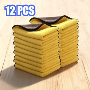 TEMU 12개입 두꺼운 극세사 차량 워시 타월 | 흡수성, 재사용 가능, 차량 디테일링, 가정 청소, 먼지 제거, 창문 & 식기 닦기 - 노란색, 초록색, 보라색, 분홍색, 파란색으로 제공 - 폴리에스터 소재