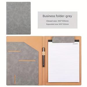 TEMU A4 비즈니스 계약 폴더 (정보 책 포함), 다기능 인조 가죽 마그네틱 클립 포함