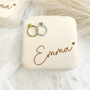 TEMU 맞춤형 손글씨 이름 하트 디자인 주얼리 박스 - 커스텀 베이지 패브릭 안감 여행용 정리함 (지퍼 잠금 & 부드러운 패딩) - 신부 들러리 프로포즈 선물, 어버이날 생일 선물, 여성용 주얼리 박스, 클래식 스타일, 고급 안감, 신부 파티 주얼리 박스, 주얼리 박스