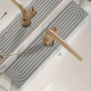 TEMU 주방용 속건성 규조토 싱크대 매트 - 15.5인치 고흡수성, 방수 트레이 (샌드페이퍼 포함) - 라이트 그레이