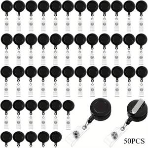 TEMU 2D 50개 리트랙터블 ID 랜야드 클립 - 검정색과 흰색 경량 플라스틱 ID 버클, 키링 백 버클 포함, 사무실 및 회의 활동에 적합 - 내구성 있는 브랜드 카드 홀더, 금속 스냅 디자인