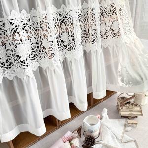 TEMU 주방용 섬세한 화이트 시어 발란스, 레이스 컷아웃이 있는 짧은 커튼으로 조명 필터링 효과, 창문 상단, 맥라메 로드 포켓, 카페 또는 욕실 캐비닛 룸 디바이더로 적합